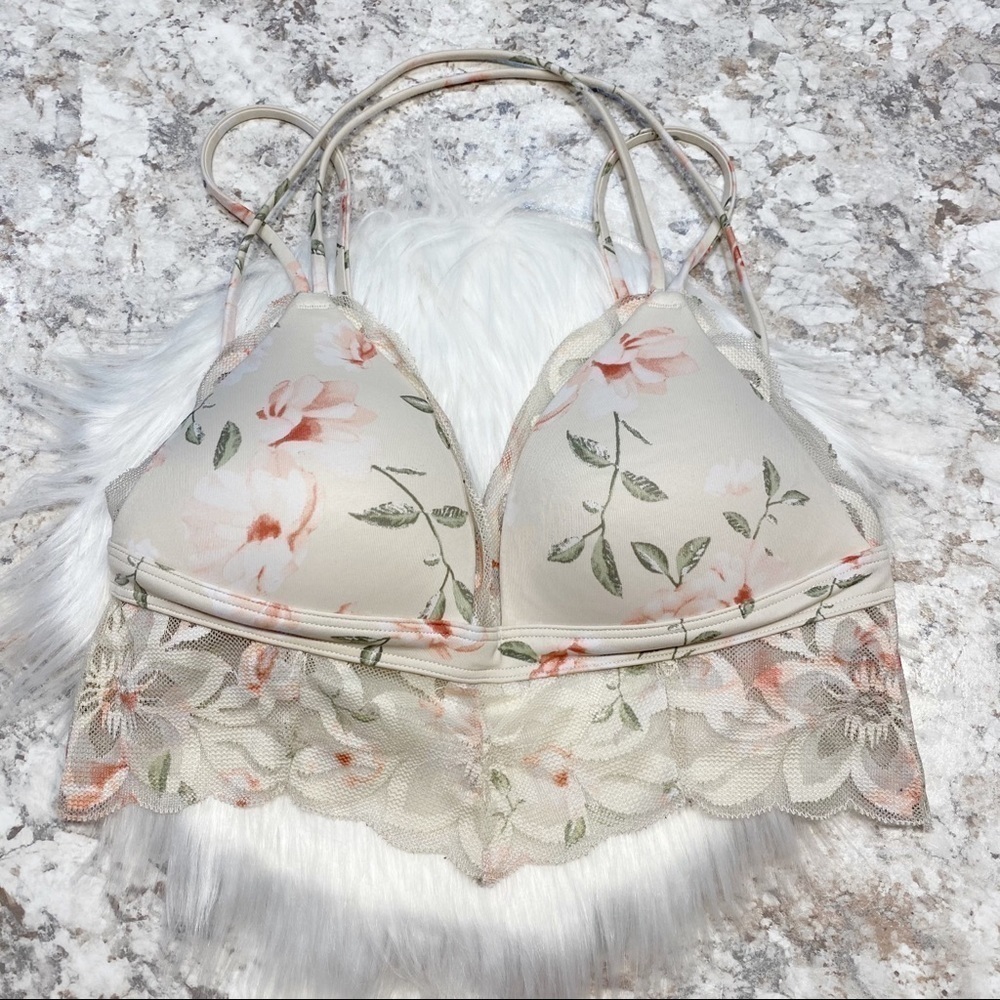 PINK Bralette Padded Bra Lace Floral